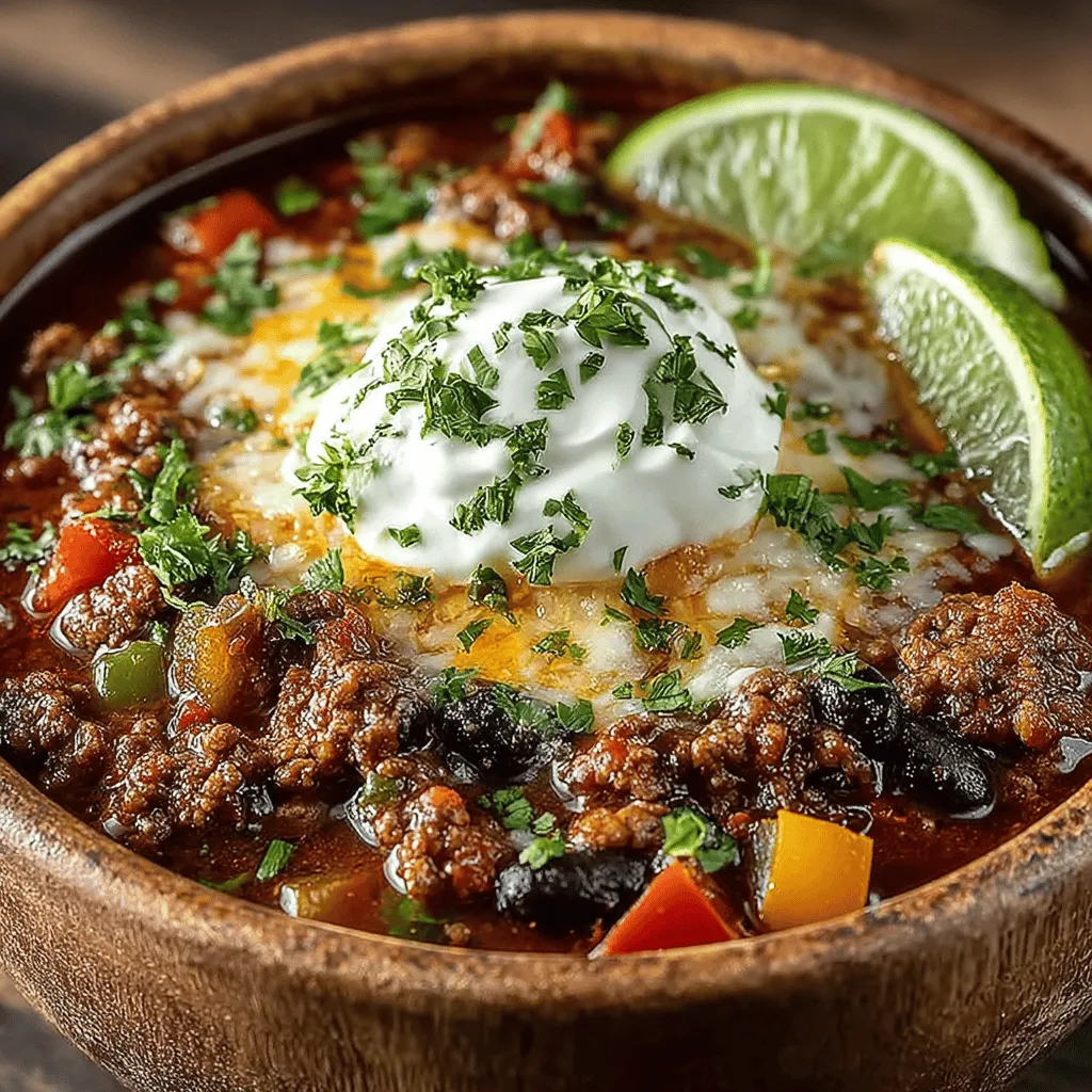 - 1 pound ground turkey - 1 medium onion, diced - 2 cloves garlic, minced - 1 bell pepper, diced (any color) - 1 can (15 oz) black beans, drained and rinsed - 1 can (14.5 oz) diced tomatoes, with juices - 2 tablespoons chili powder - 1 teaspoon ground cumin - 1 teaspoon smoked paprika - 1/2 teaspoon cayenne pepper (adjust to taste) - 2 cups chicken broth - Salt and pepper to taste - Optional toppings: chopped cilantro, shredded cheese, sour cream, avocado slices