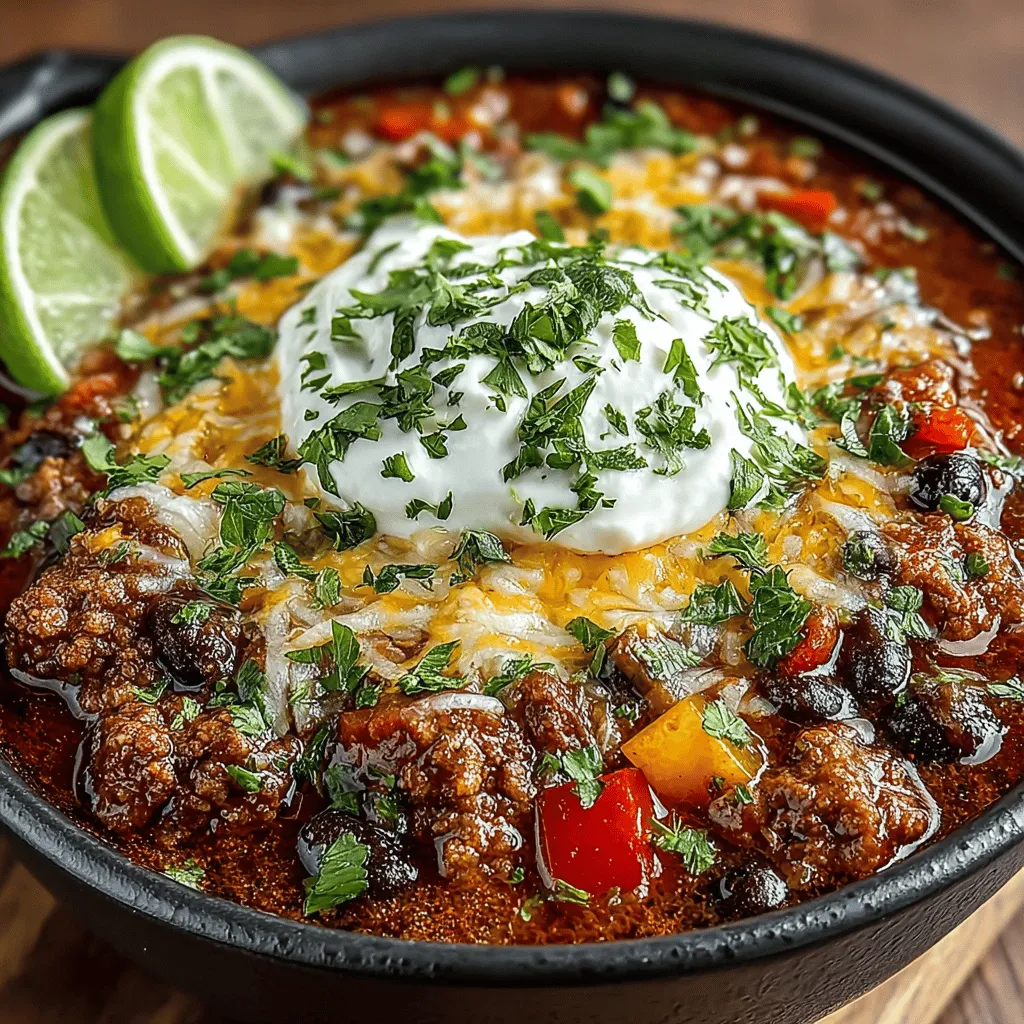 - 1 pound ground turkey - 1 medium onion, diced - 2 cloves garlic, minced - 1 bell pepper, diced (any color) - 1 can (15 oz) black beans, drained and rinsed - 1 can (14.5 oz) diced tomatoes, with juices - 2 tablespoons chili powder - 1 teaspoon ground cumin - 1 teaspoon smoked paprika - 1/2 teaspoon cayenne pepper (adjust to taste) - 2 cups chicken broth - Salt and pepper to taste - Optional toppings: chopped cilantro, shredded cheese, sour cream, avocado slices