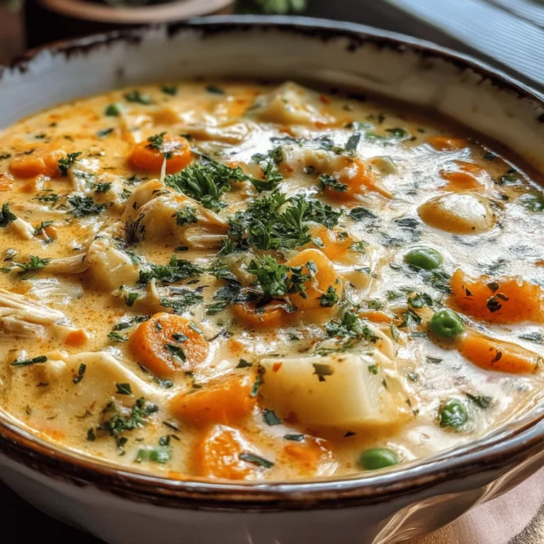 There's nothing quite as comforting as a warm bowl of chicken pot pie, and this cozy crustless chicken pot pie soup brings that beloved dish into a new, hearty format. Perfect for chilly evenings, this soup captures the essence of traditional pot pie with its rich and flavorful broth, tender chicken, and an abundance of vegetables—all without the fuss of a crust.